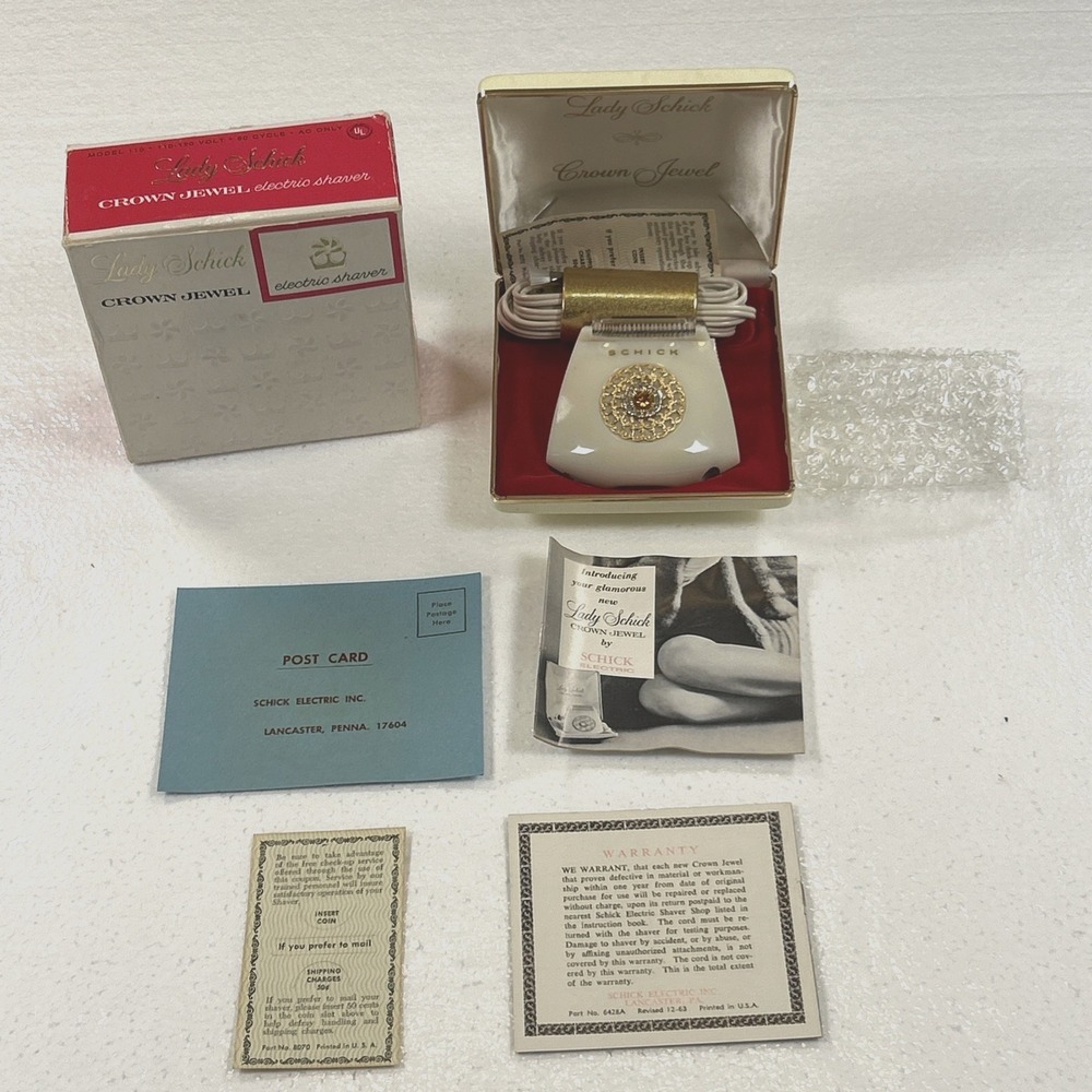 Vintage Lady Schick Crown Jewel 110 Electric Razor Shaver w/ Case Paperwork NOS
